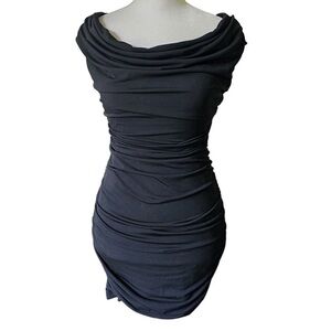 BCX Black rouched midi dress with detailed back design